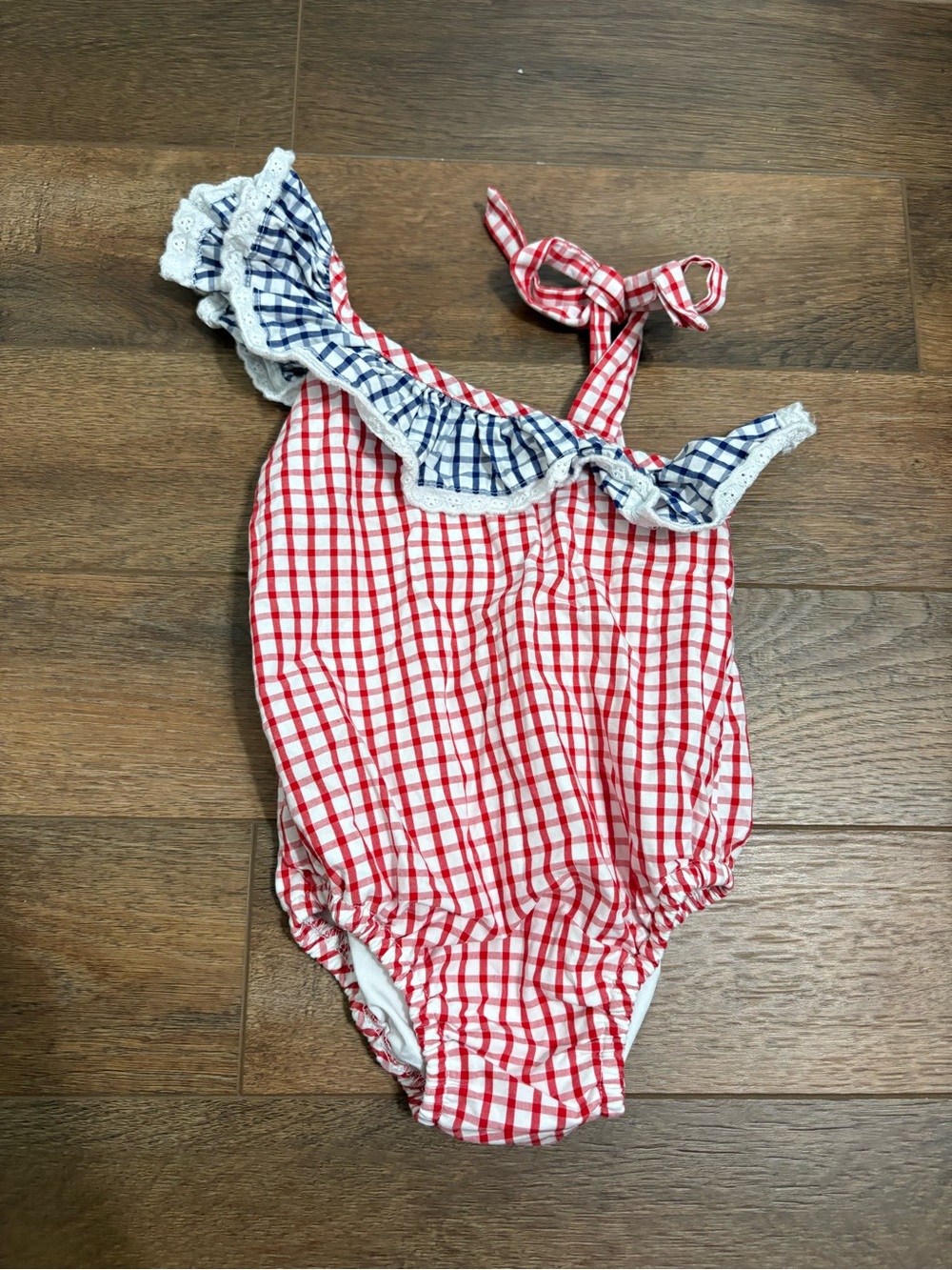 Cecil & Lou Girls 2T Red White Blue Gingham Patriotic Ruffle Swimsuit